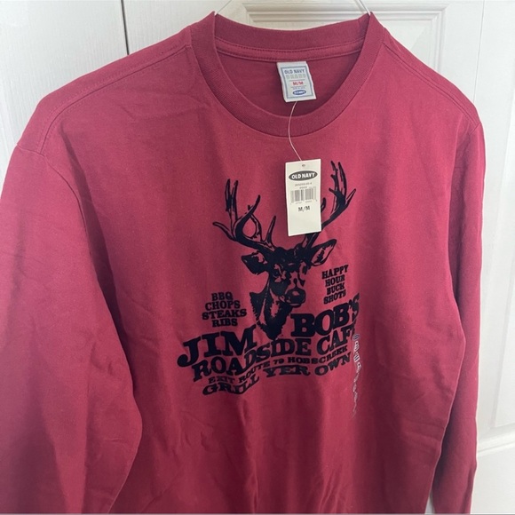 Vtg RARE Old Navy Mens Jim Bob’s Roadside Cafe Long Sleeve Burgundy Pullover M - Picture 5 of 6